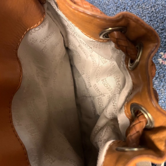 Michael Kors Brown Woodside Leather Canvas Crossbody Handbag Drawstring Small - Picture 5 of 11